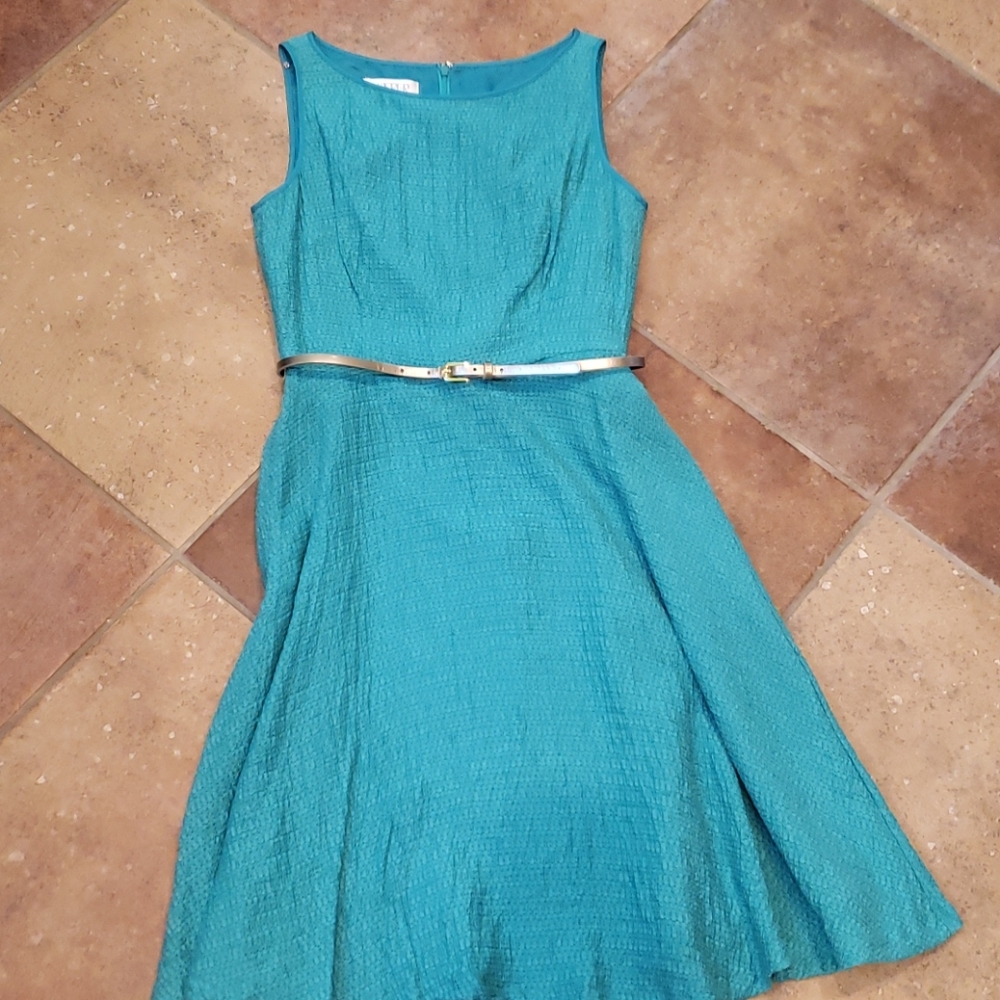 Petite Midi dress with light bronze belt